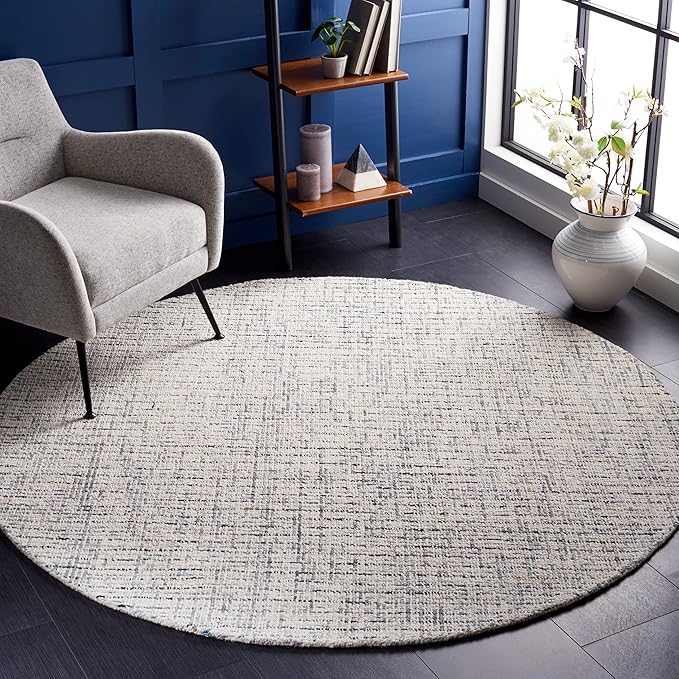SAFAVIEH Abstract Collection Area Rug - 4' Round, Grey & Ivory, Handmade Wool, Ideal for High Traffic Areas in Living Room, Bedroom (ABT468J)