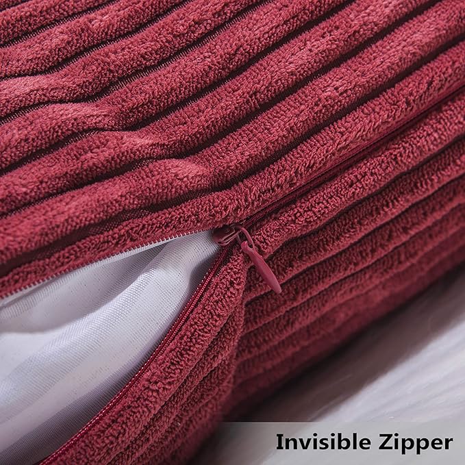 Home Brilliant 26x26 Pillow Cover Decorative Throw Pillows for Couch Bed Super Soft Striped Corduroy Large Pillow Sham for Party, 26 x 26 Inches (66cm), Burgundy