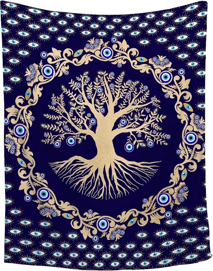 Magic Evil Eyes Pattern Blanket|Blue Eye Decor Unique Gifts|Plush Lightweight Comfortable Magic Blanket for All Seasons|60''x80'' Evil Eye Home Decor for Women|Tree Of Life Eye Decor Gifts