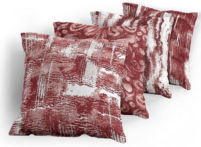 Ambesonne Vintage Throw Pillow Cushion Case Pack of 4, Abstract Grunge Effect Brushstrokes and Waving Striping Stains Paisley Drops, Modern Accent Double-Sided Digital Printing, 16", Maroon Rust White