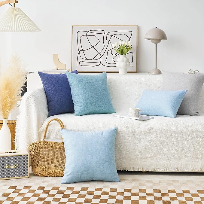 Home Brilliant 24 x 24 Throw Pillow Covers Faux Linen Euro Pillow Cover Cushion Covers for Pario Couch Bench Floor, 24 x24 inch (60cm), Set of 2, Teal