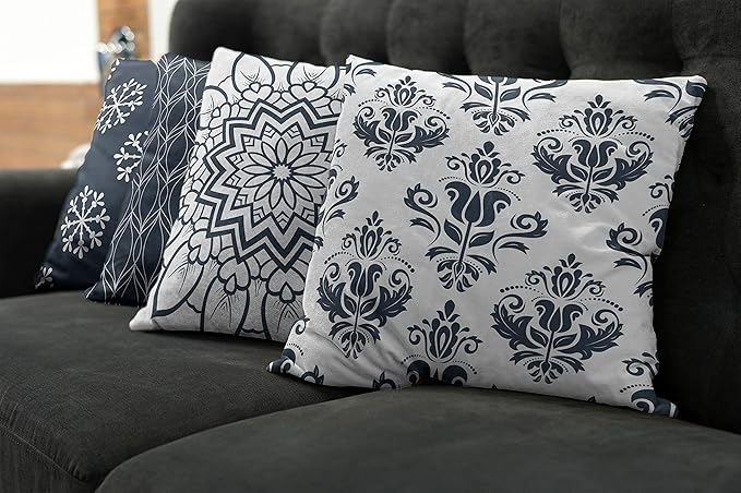 Ambesonne Retro Throw Pillow Cushion Case Pack of 4, Trellis Grid Medieval Floral Damask Mandala Flower Ornament in Modern Monochrome, Modern Accent Double-Sided Digital Printing, 24", Dark Slate Blue