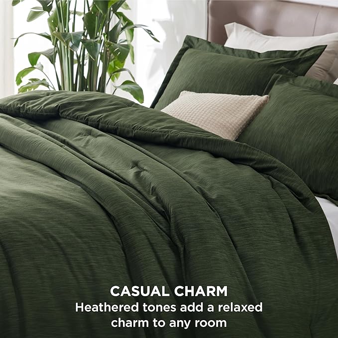 Bedsure Queen Comforter Set - Dark Green Soft Bedding for All Seasons, Cationic Dyed Bed Set, 3 Pieces, 1 Queen Size Comforter (90"x90") and 2 Pillow Shams (20"x26"+2")