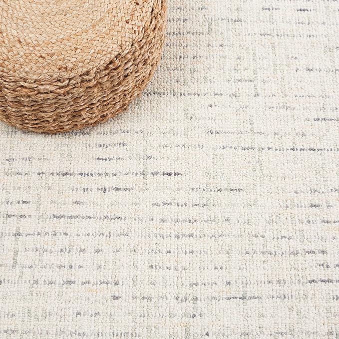 SAFAVIEH Abstract Collection Area Rug - 4' Square, Ivory & Light Grey, Handmade Wool, Ideal for High Traffic Areas in Living Room, Bedroom (ABT468K)