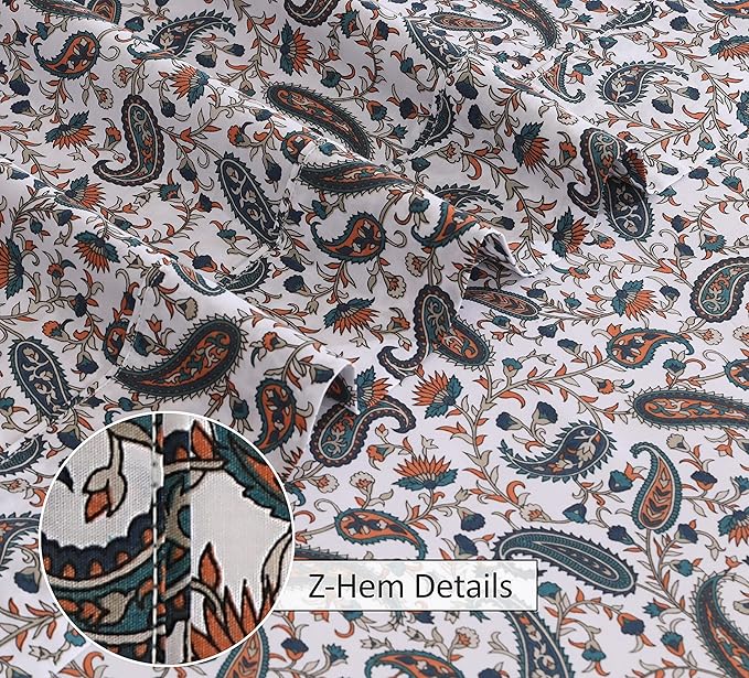 RUVANTI 100% Cotton King Size Sheets Set, 4 Pieces, Soft & Breathable Percale Weave Bedding, Deep Pocket 16", Hotel Standard, Crisp Cool Feel, Durable, Perfect Floral Bed Sheet, Teal Paisley