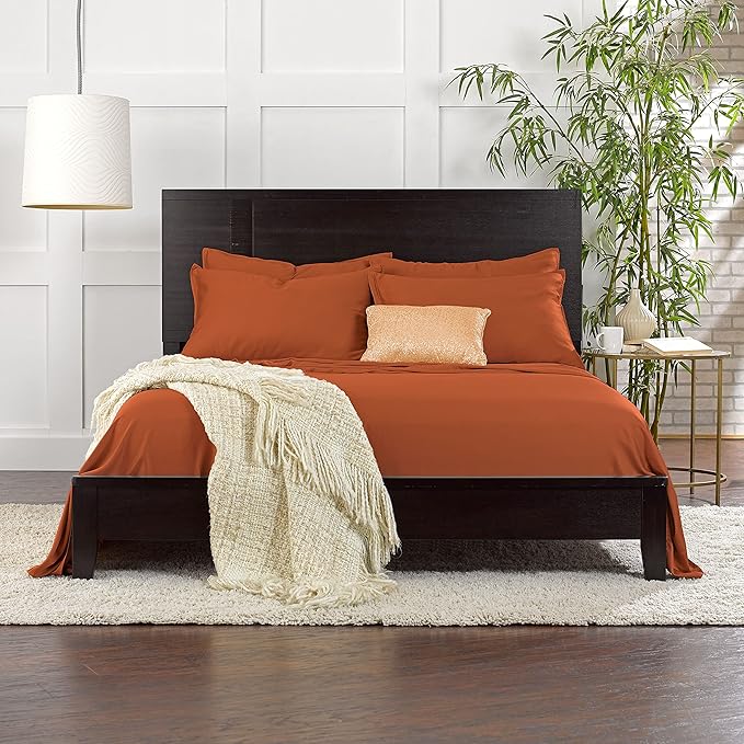 Queen Sheets by Pure Bamboo, Genuine 100% Organic Viscose Derived from Bamboo Bed Sheet Set, Luxuriously Soft & Cooling, Double Stitching, Lifetime Quality Promise (Queen, Terracotta)