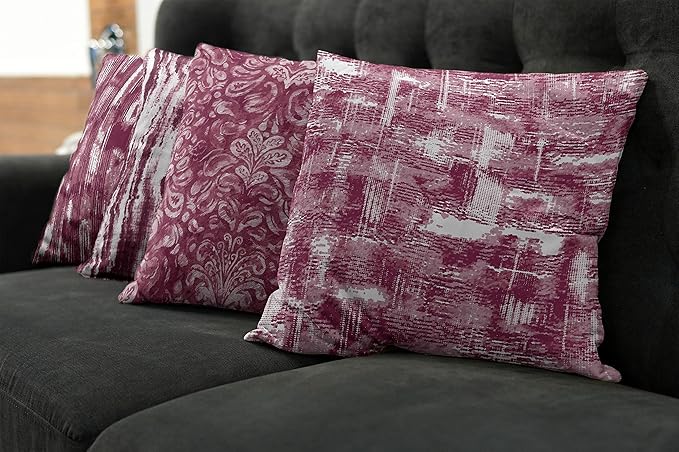 Ambesonne Vintage Throw Pillow Cushion Case Pack of 4, Abstract Grunge Effect Brushstrokes and Waving Striping Stains Paisley Drops, Modern Accent Double-Sided Digital Printing, 24", Raspberry Rose