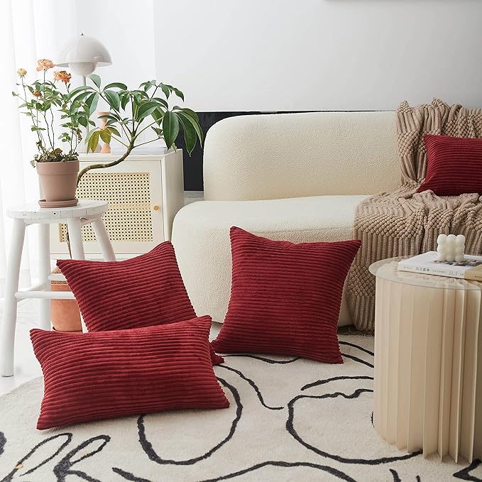 Home Brilliant 26x26 Pillow Cover Decorative Throw Pillows for Couch Bed Super Soft Striped Corduroy Large Pillow Sham for Party, 26 x 26 Inches (66cm), Burgundy