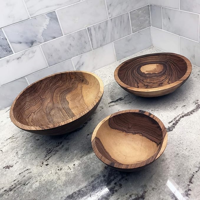 Global Crafts 9 Inch Hand-Carved Olive Wood Bowl, Uniquely Crafted in Kenya, Slight Variation Due to Handmade Nature