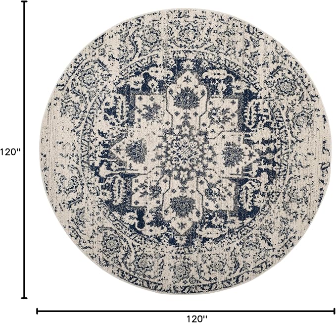 SAFAVIEH Madison Collection 10' Round Cream / Navy MAD603D Oriental Snowflake Medallion Distressed Non-Shedding Dining Room Entryway Foyer Living Room Bedroom Area Rug