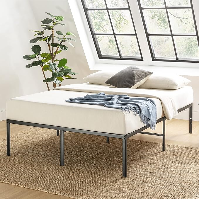 Best Price Mattress 16 Inch Metal Platform Bed Frame, Heavy Duty Steel Slats, Black, Full (SPSC-16BK-F)