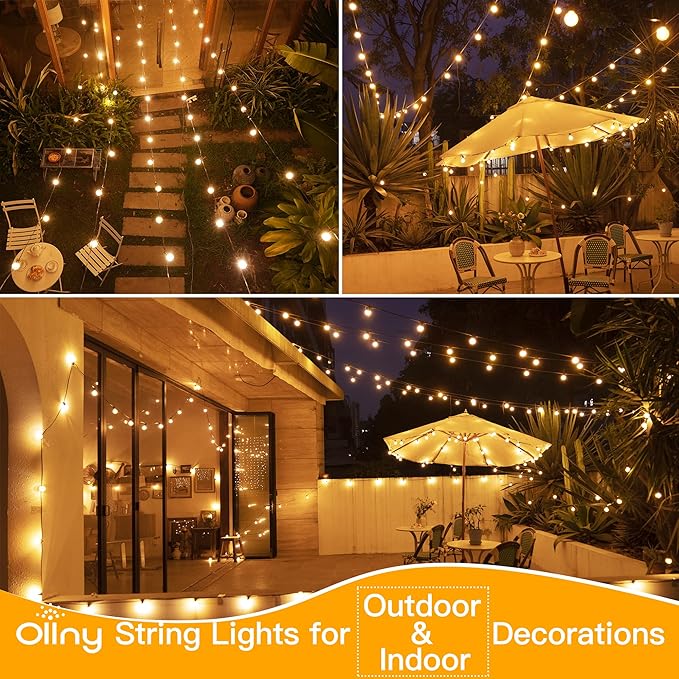 Ollny 150FT Outdoor String Lights, Waterproof Connectable Shatterproof Outside Light with 75 Edison + 4 Spare LED Bulbs Plug in, Patio Lights for Indoor Balcony Porch Camping Deck