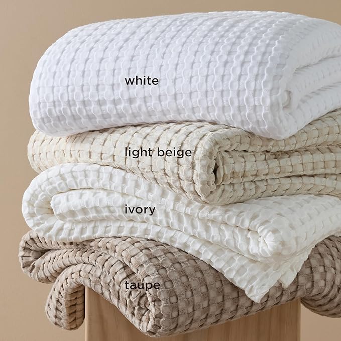 Bedsure Cooling Cotton Waffle Oversized King Blanket - Lightweight Breathable Blankets Rayon Derived from Bamboo for Hot Sleepers, Luxury Throws for Bed and Sofa, Ivory, 120x96 Inches