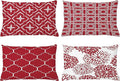 Ambesonne Vintage Throw Pillow CushiCase Pack 4, Monochrome Design Grid Trellis Quatrefoil Mesh Dahlia Flowers Modern Print, Modern Accent Double-Sided Digital Printing, 20" x 12", Ruby and White