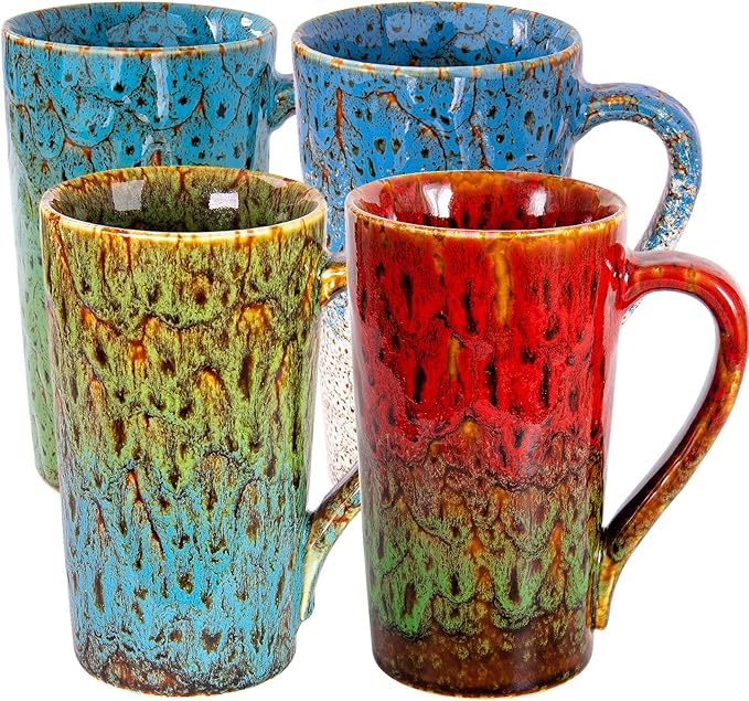 20oz Porcelain Coffee Mugs Set of 4, Large Tall Coffee Mugs with Handles, Modern Ceramic Coffee Cups for Coffee, Tea, Cocoa, Milk, Gifts for Women Men