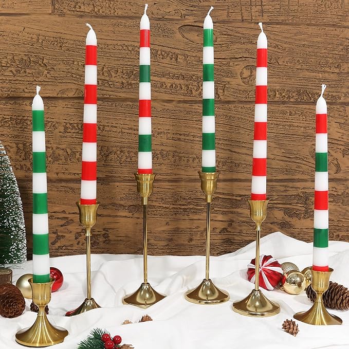 2 Pack Christmas Taper Candles, 10 Inch Unscented Candlesticks with Red Stripe Design for Holiday Table Centerpiece, Fireplace Mantel, Winter Weddings, Advent Wreaths, Seasonal Home Decor