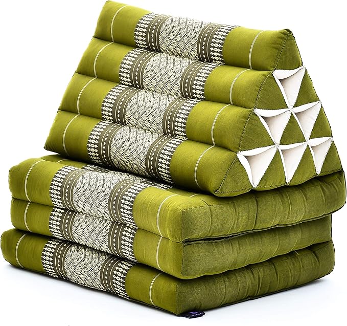 Leewadee - Comfortable Japanese Floor Mattress - Thai Floor Bed with Triangle Cushion - Futon Mattress - Thai Massage Mat, 67 x 21 inches, Green, Kapok Filling