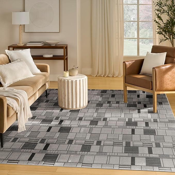Nourison Home Nordic Black Grey 8' x 10' Scandinavian Area Rug - Easy Clean, Non Shedding, Bed Room, Living Room, Dining Room, Kitchen (8' x 10')