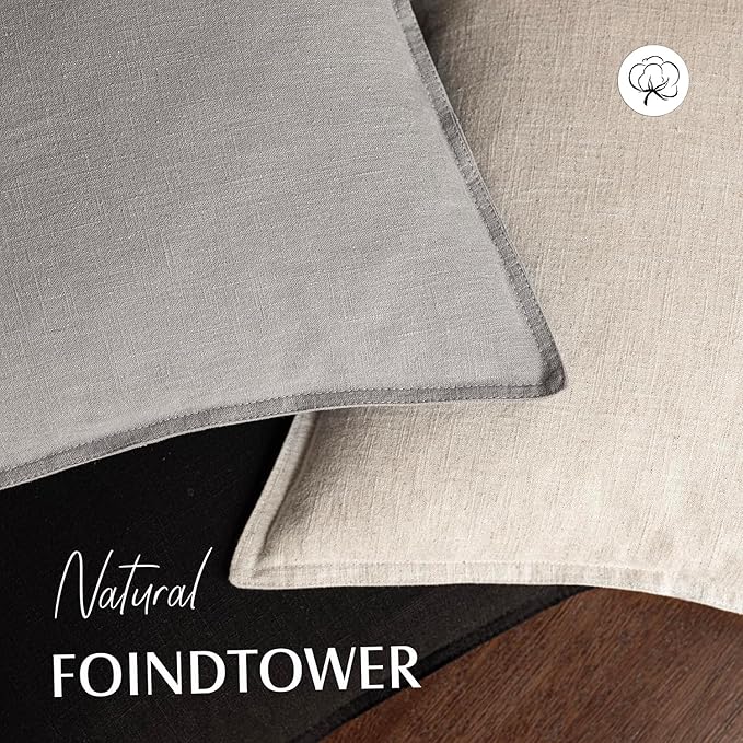 Foindtower Pack of 2, Decorative Linen Soild Throw Pillow Covers Soft Accent Cushion Case Boho Farmhouse Neutral Pillowcase for Chair Couch Sofa Bedroom Living Room Home Decor 22 x 22 Inch Black
