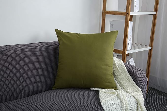 TangDepot Handmade Decorative Solid 100% Cotton Canvas Throw Pillow Covers/Pillow Shams, (26"x26", Olive Green)