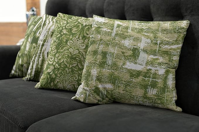 Ambesonne Vintage Throw Pillow Cushion Case Pack of 4, Abstract Grunge Effect Brushstrokes and Waving Striping Stains Paisley Drops, Modern Accent Double-Sided Digital Printing, 18", Khaki Olive Green