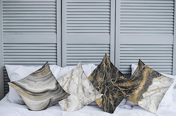 Ambesonne Marble Throw Pillow Cushion Case Pack of 4, Obsidian Like Ornaments Natural Stone Stains and Veins Golden Yellow Tone, Modern Accent Double-Sided Digital Printing, 18", Charcoal Grey Coconut