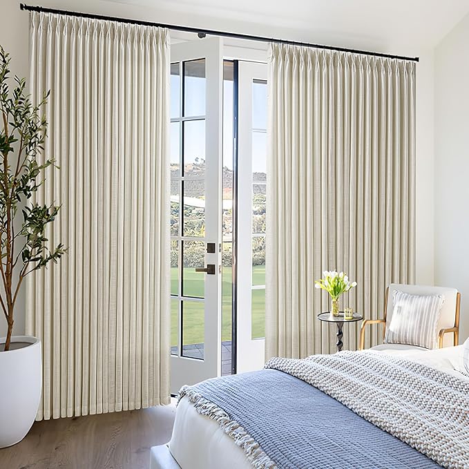 Neutral Flax Linen Curtains 84 Inches Long for Living Room Bedroom Pinch Pleated Back Tab Thick Drapes Neutral Decor Oatmeal Beige Semi Sheer 84 Inch Curtains for Dining Room Window W50xL84