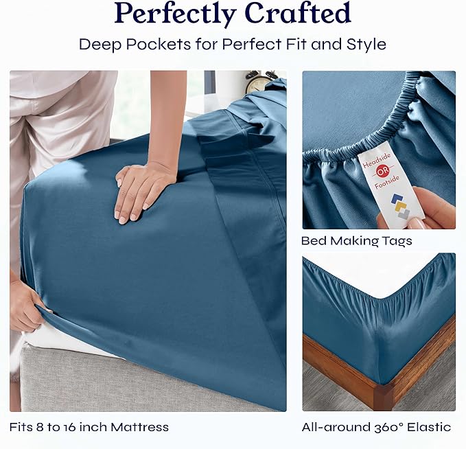 California Design Den 6-Pc Queen Size Sheet Set with 4 Pillowcases - 400 Thread Count 100% Cotton Sheets, Cooling Sateen Weave, Luxury Deep Pocket Bedsheets Set - Peacock Blue
