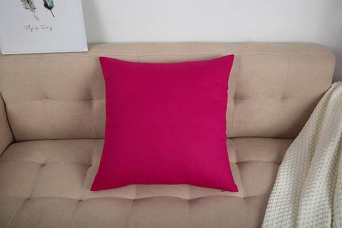 TangDepot Cotton Solid Throw Pillow Covers, 18" x 18" , Brilliant Rose, 1 Count (Pack of 1)