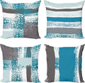 Ambesonne Grunge Throw Pillow Cushion Case Pack of 4, Abstract Design Simplistic Minimal Stripes Brushstrokes Contemporary, Modern Accent Double-Sided Digital Printing, 16", Sea Blue Grey and White
