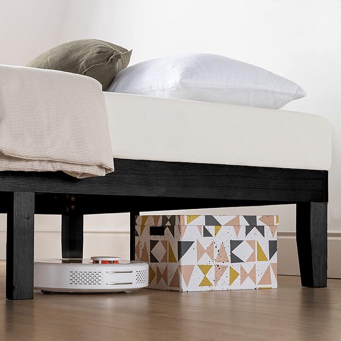 Mellow Naturalista Classic 12 Inch Solid Wood Platform Bed with Wooden Slats, Twin XL, Black