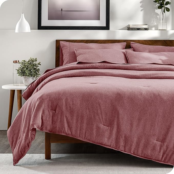 Bare Home Bed-in-A-Bag 7 Piece Comforter & Sheet Set - Queen - Goose Down Alternative - Ultra-Soft 1800 Premium - Bed Set - Cationic (Queen, Heathered Rosewood)