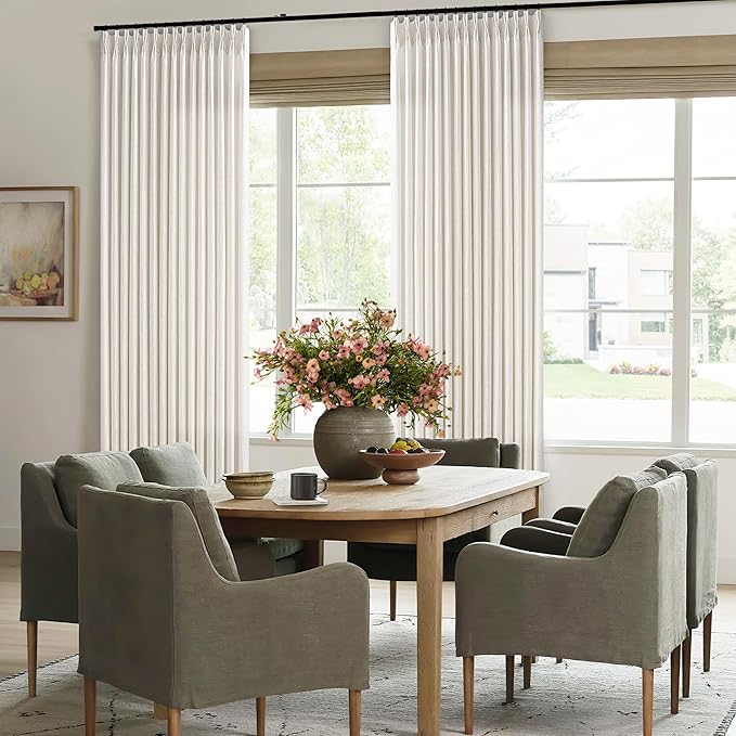 Extra Wide Linen Curtains 90 Inches Long 70 Inch Wide for Living Room Bedroom Light Filtering Cream Natural Pinch Pleated Curtains Neutral Boho Hooks Rings Back Tab Sliding Glass Door 1 Panel 70Wx90L