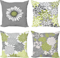 Ambesonne Floral Throw Pillow Cushion Case Pack of 4, Flower Petals Color Palette Chamomile Peony Dahlia and Sunflower, Accent Double-Sided Digital Printing, 20", Grey Pastel Green