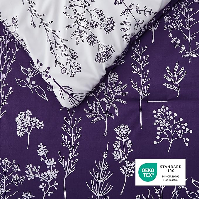 Bedsure California King Comforter Set - Dark Purple Bed Set, 3 Pieces Cute Floral Bedding, 1 Soft Reversible Botanical Flowers Comforter and 2 Pillow Shams