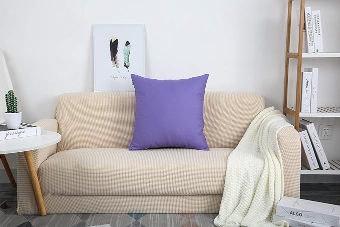 TangDepot Handmade Decorative Solid 100% Cotton Canvas Throw Pillow Covers/Pillow Shams, (20"x20", Violet), 1 Count (Pack of 1)