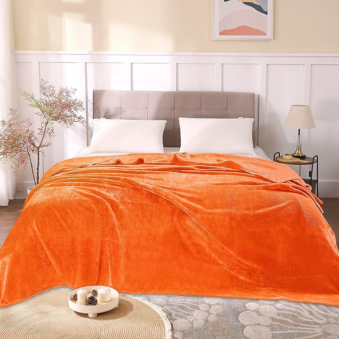 BEDELITE Fleece Blankets 108 inch x90 Size Orange Throw Blankets for Bed & Couch,Plush Cozy Fuzzy Blanket, Super Soft & Warm Lightweight Fall Blankets