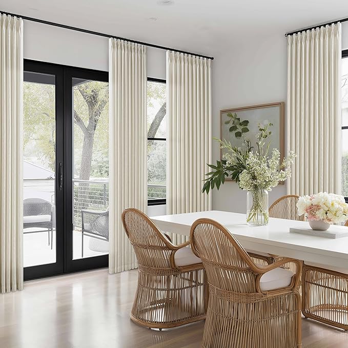 Extra Wide 70 Inch Width Pinch Pleated Curtains 90 Inch Length for Living Room Thick Linen Boho Curtain Memory Shape Light Filtering Privacy for Bedroom Large Windows Hooks Rings Beige 1 Panel 70x90