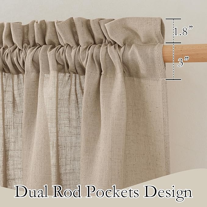 RYB HOME Linen Curtains Over Sink 36 inches Length, 2 Panels Light Filtering Privacy Semi Sheer Curtains for Bathroom Kitchen Car Small Window, Length 36 by Width 52 inch, Khaki