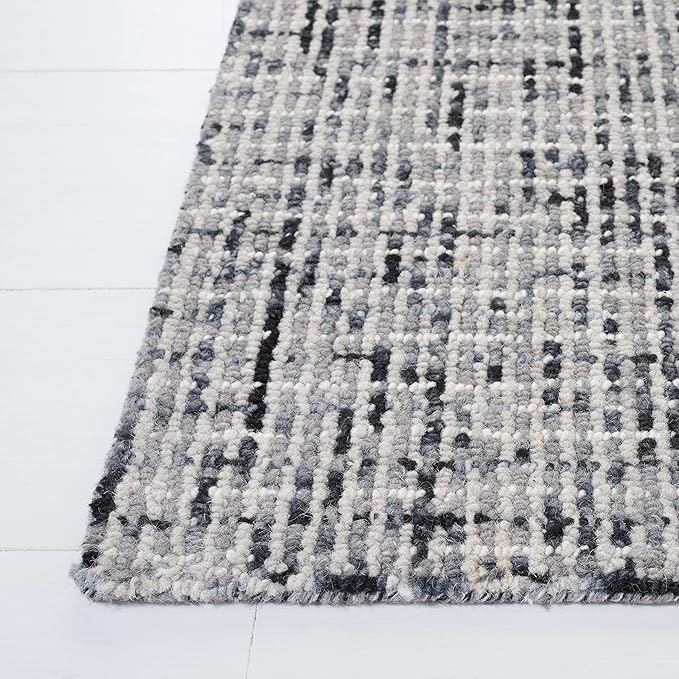 SAFAVIEH Abstract Collection Area Rug - 9' x 12', Dark Grey & Ivory, Handmade Wool, Ideal for High Traffic Areas in Living Room, Bedroom (ABT468H)