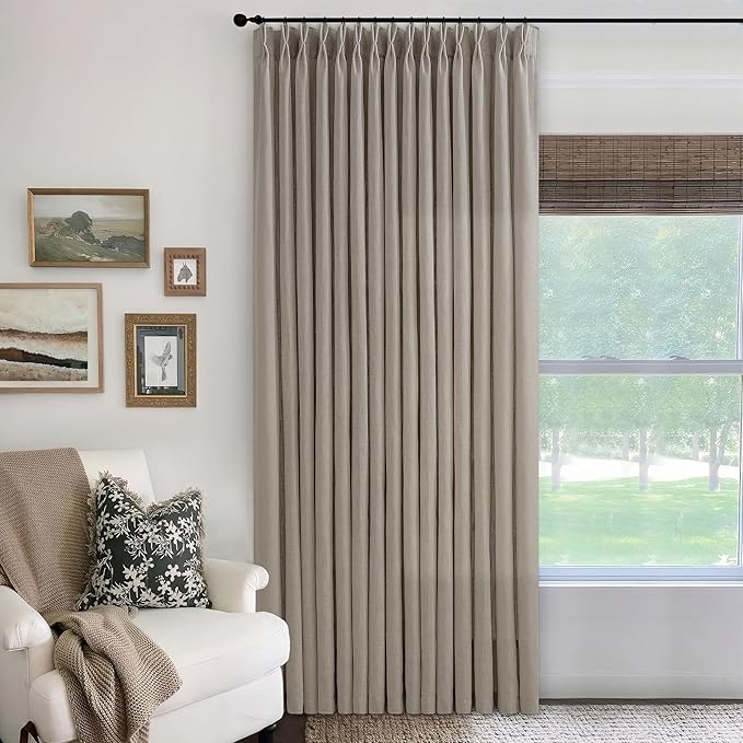 Pinch Pleated Linen Curtains 96 Inches Long 70 Inch Width Light Filtering Window Curtains 96 Inch Living Room Bedroom Pinch Pleat Drapes Patio Door Large Window Taupe Burlywood Birch 1 Panel 70Wx96L