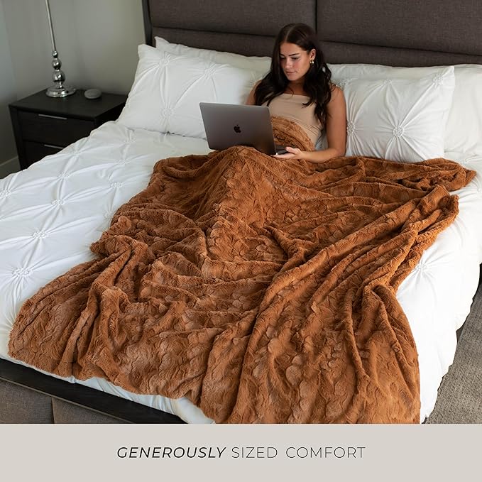 GRACED SOFT LUXURIES Throw Blanket Oversized Softest Warm Elegant Cozy Decorative Thick Faux Fur for Couch, Sofa, Bed, Living Room, Home (XL 60" x 80", Camel)
