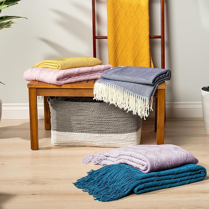 PAVILIA Mustard Yellow Knit Throw Blanket for Couch Bed, Soft Knitted Farmhouse Sofa Throw for Living Room, Lightweight Decorative Fall Throw Blanket for Chair, Outdoor Textured Boho Blanket, 50x60