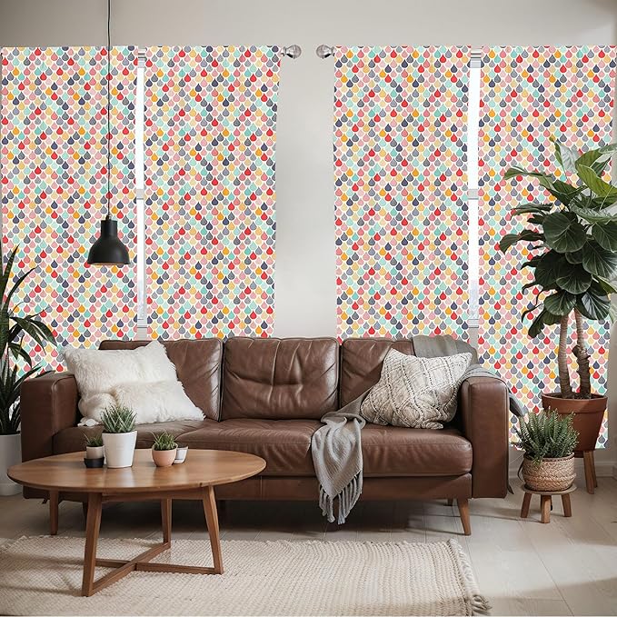 Ambesonne Geometric Window Curtains Pack of 2, Raindrops Doodle Style Creative Leaf Shaped Colorful Girls Theme, Lightweight Set with Rod Pocket, 4 Panels of - 28" x 63", Teal Coral