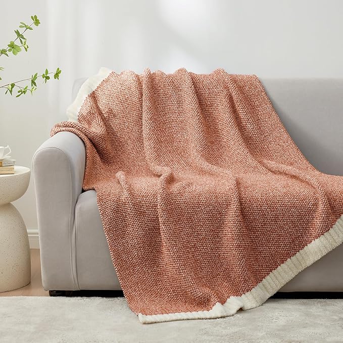 Snuggle Sac Orange Fall Throw Blanket for Couch, Oversized Throw XL Super Soft Warm Blankets Cozy Knit Fuzzy Throws for Sofa, Bed, Living Room, Heather Orange, 50x70 inches