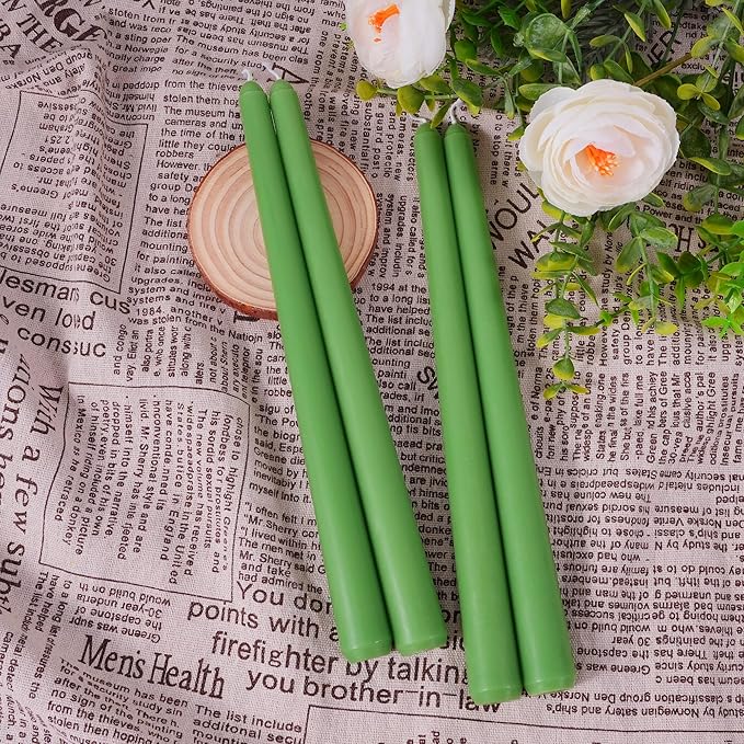 Viyffo Taper Candles 10 Inch – 4 Pack Grass Green, Dripless, Unscented, Smokeless – 8 Hour Burn – Tall Candlesticks for Wedding, Dinner, Holiday, Party, Home Decor