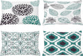 Ambesonne Vintage Throw Pillow CushiCase Pack 4, Bohemian Ornamental Leaves Dahlia Pattern Geometric Art Curlicue Motif, Modern Accent Double-Sided Digital Printing, 20" x 12", Teal Indigo and White