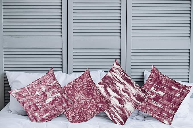 Ambesonne Vintage Throw Pillow Cushion Case Pack of 4, Abstract Grunge Effect Brushstrokes and Waving Striping Stains Paisley Drops, Modern Accent Double-Sided Digital Printing, 24", Raspberry Rose