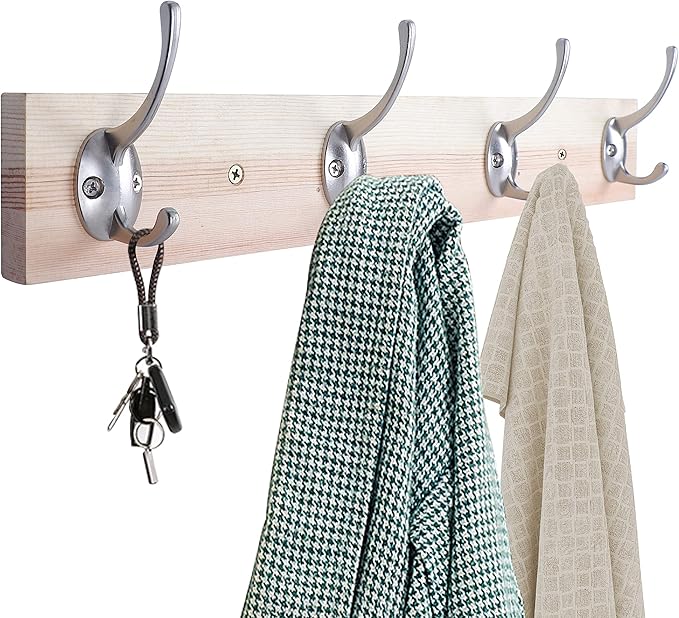 IBosins 12 Pack Silver Coat Hooks Wall Mounted with 24 Screws Retro Double Hooks Utility Silver Hooks for Coat, Scarf, Bag, Towel, Key, Cap, Cup, Hat
