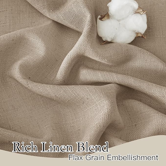 RYB HOME Privacy Semi Sheer Linen Curtains 72 inches Long, Rod Pocket & Back Tab Linen Blend Elegant Light Filtering Privacy Protected Panels for Farmhouse Cottage, Khaki, 52" W, 2 Panels